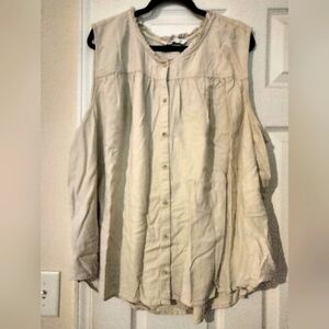 Sonoma, Button Front Sleeveless Linen Blouse, 5X, Cream